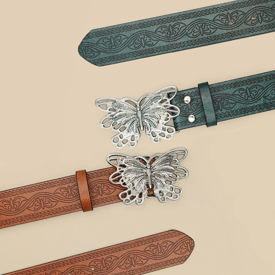 Y2K Vintage Street Style Belt - Hot Girl Butterfly Buckle Waistband for Women, Perfect for Daily Wear, Office & Casual Outfits