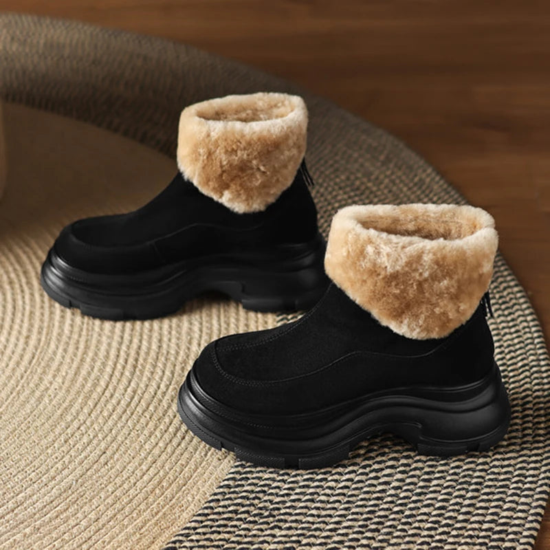 Fashion Faux Fur Platform Ankle Boots Women Back Zipper Warm Long Plush Winter Boots Woman Faux Suede Non Slip Short Booties
