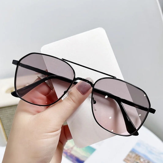 Metal Frame Square Sunglasses Chic UV Protection Double Beam Double Beam Sunglasses Fashionable Square Lens Metal Sunglasses