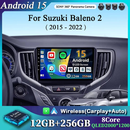 For Suzuki Baleno 2 2015 - 2022 2K 12+256 QLED Android 15 CarPlay Car Radio Multimedia Video Player GPS stereo Head Unit 4G WIFI