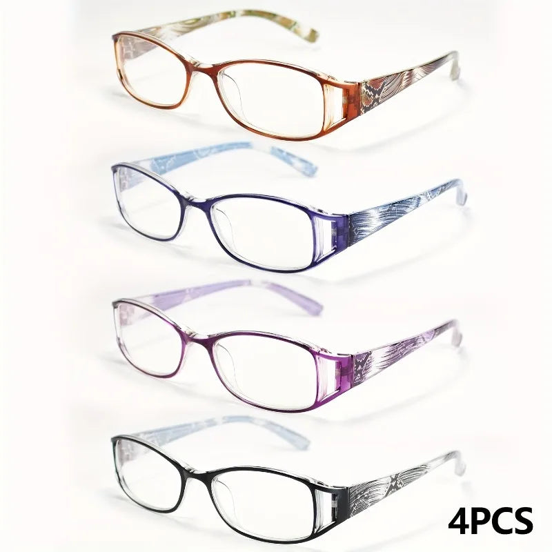 4 Sets of Women's Hollow Flower Small Frame Reading Glasses +1.0~+4.0