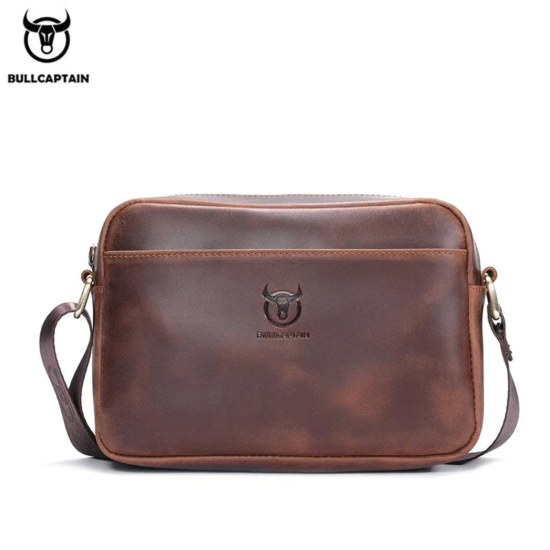 BULLCAPTAIN Men's Genuine Leather Shoulder Bag Retro Large Capacity Travel Bag Crazy Horse Leather High Quality Crossbody Bag