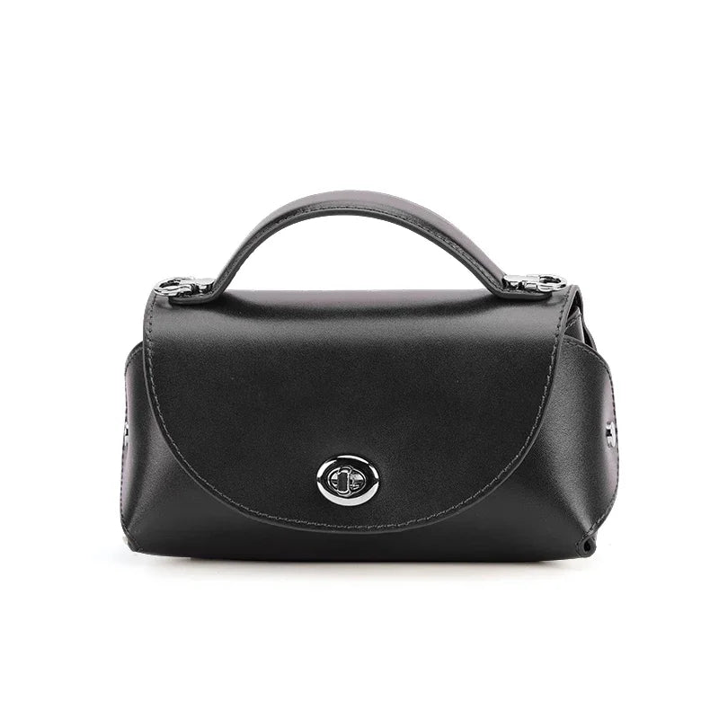 Genuine Cowhide Leather Mini Flap Crossbody Bag for Women Luxury Designer Smooth Leather Top Handle Bag with Twist Lock Closure