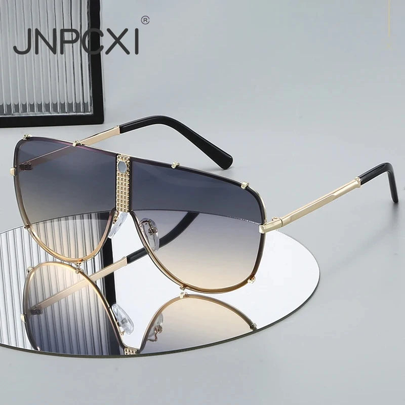 JNPCXI New Fashion Oversized Square Sunglasses Women Shades UV400 Retro Rivets Men Black Sun Glasses