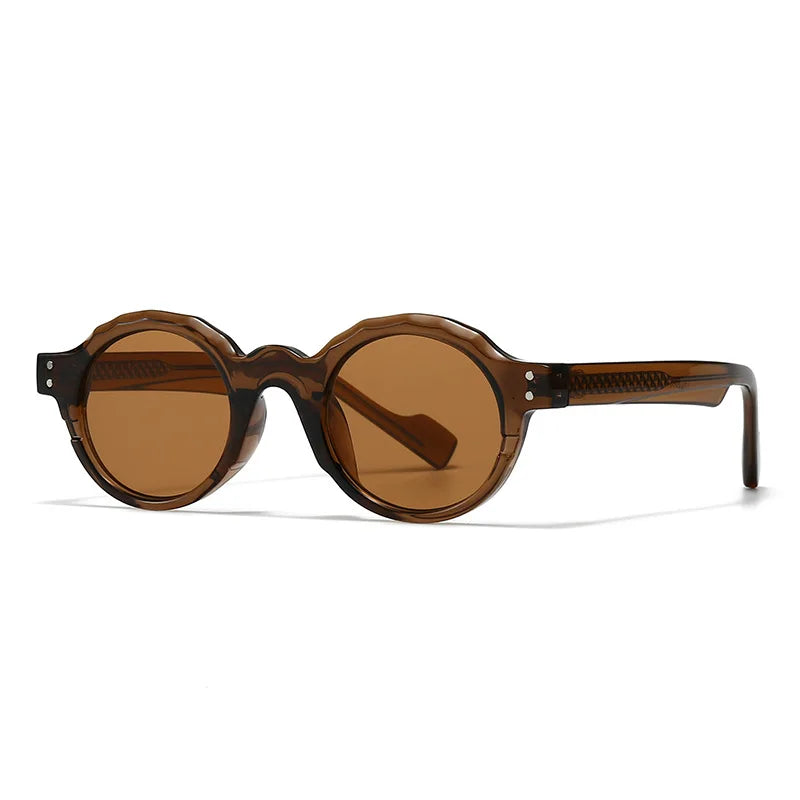 JNPCXI New Fashion Acetate Round Rivets Men Punk Sunglasses Wine Red Shades UV400 Retro Women Trending Sun Glasses