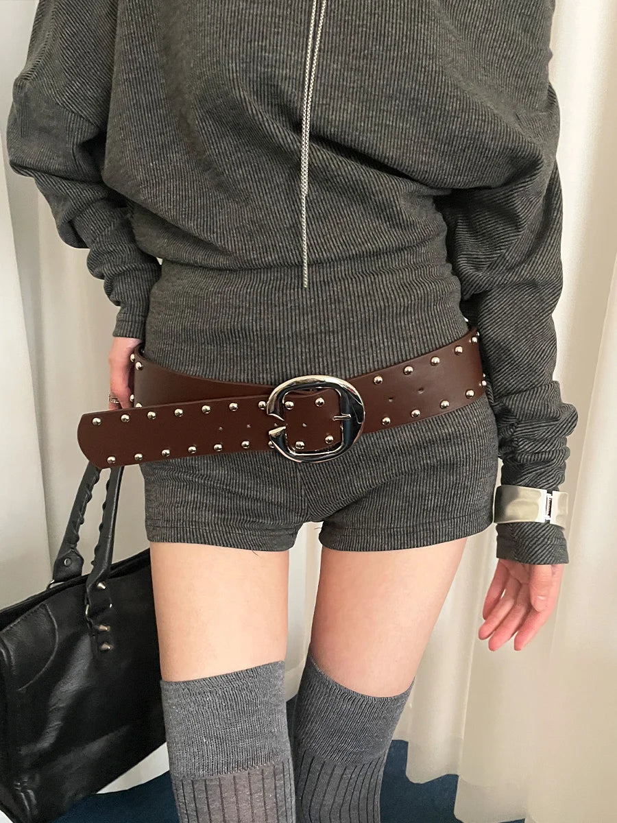 Heavy-Duty Design Sense Wide Belt For Women Punk Style Rivet With Skirt And Pants Waistcoat American Style Hot Girl Style Belt