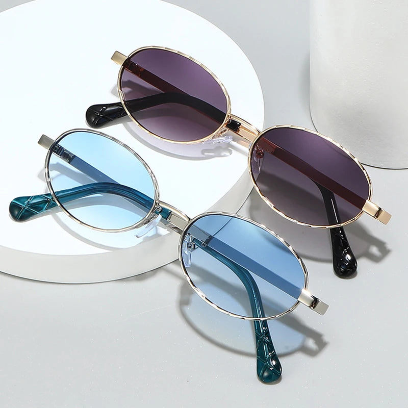 JNPCXI New Metal Oval Sunglasses Women Fashion Pink Candy Color Shades UV400 Retro Punk Men Outdoor Sun Glasses