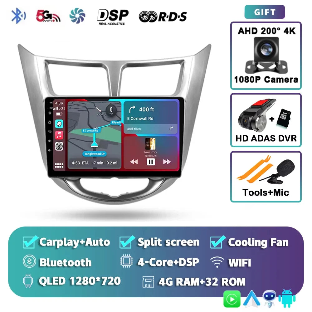 For Hyundai Solaris 1 2010 - 2016 Android 15 2K QLED Car Radio Multimedia Video Player GPS stereo CarPlay Head Unit 4G WIFI