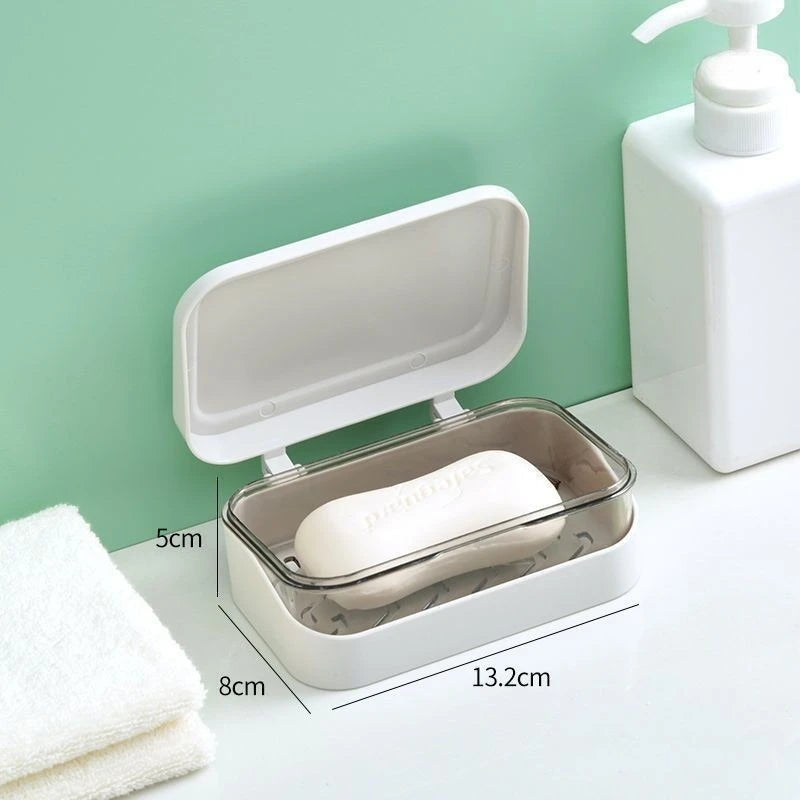 1pc Flip-Top Soap Dish, Simple Transparent Plastic Drainer, Fragrance Soap Box with Removable Drainage and Lid, for Shower Bath