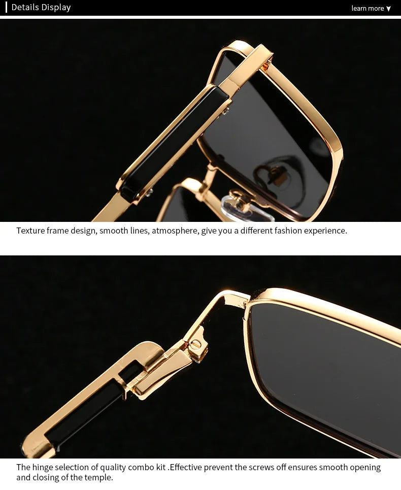 JNPCXI Polarized Rectangle Punk Sunglasses Men Luxury Brand Retro Sun Glasses for Male Steampunk Driving Eyewear UV400