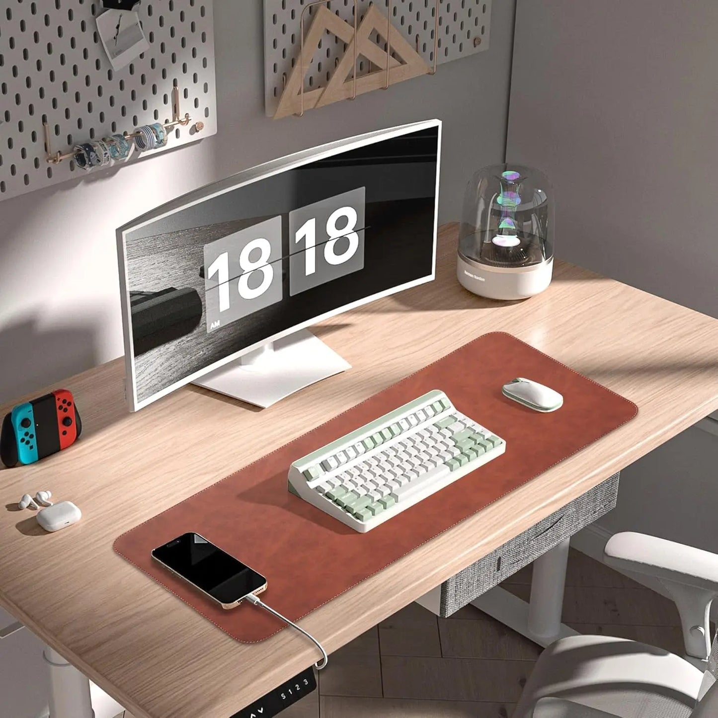 Imitation Crazy Horse Leather Large Gaming Mouse Pad, Desk Mat Protector Stitched Edge, XL Extended Desk Pad for Office Home