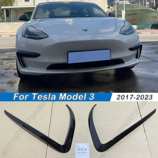 Front Bumper Cover Wind Knife For Tesla Model 3 2017-2023 ABS Glossy Black Fog Lamp Trim Carbon Look Blade Trim Light Eyebrow