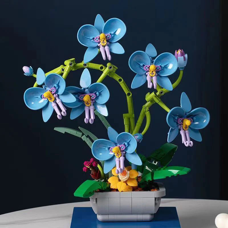 Creative Bouquet Orchid Flowers Building Blocks City Romantic Home Decoration