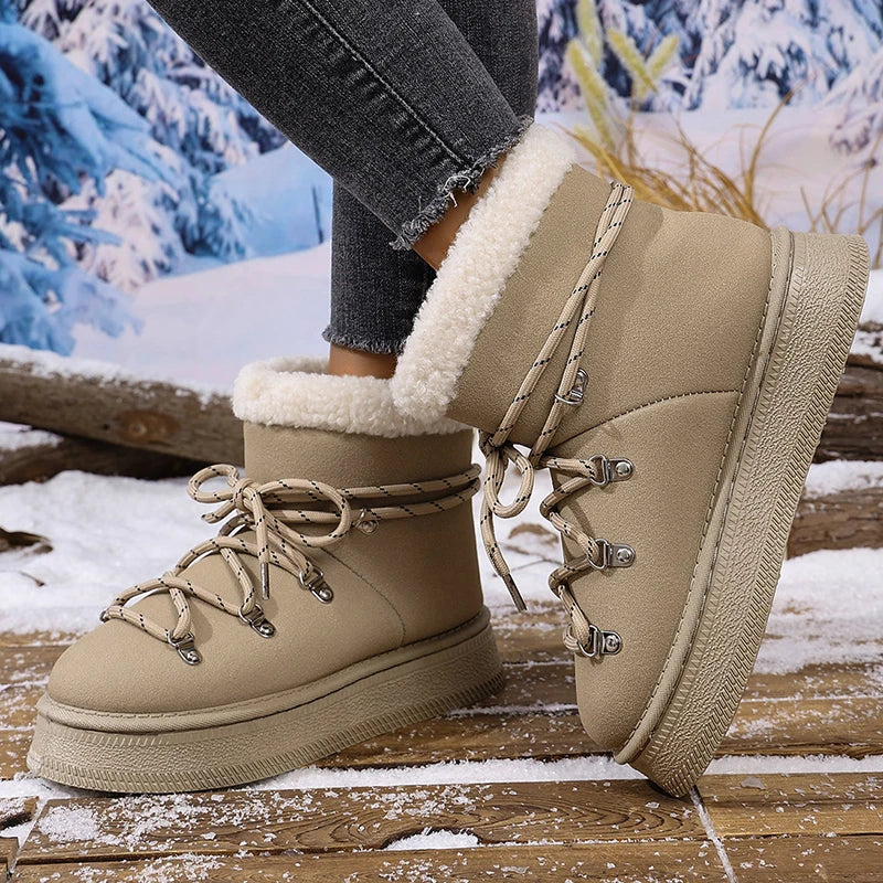 Winter Thicken Plush Warm Snow Boots for Women Plus Size 36-42 Fleece Line Platform Ankle Boots Woman Anti Slip Cotton Shoes
