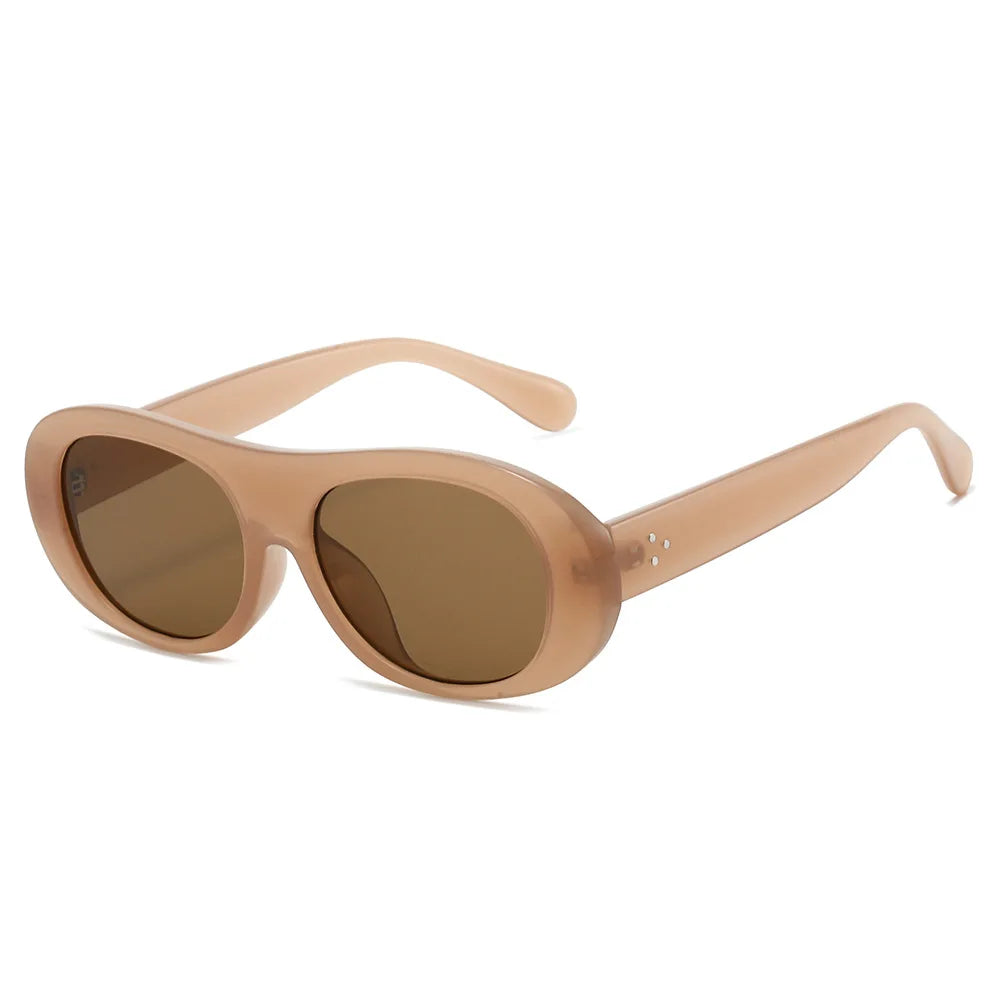 JNPCXI New Retro Oval Sunglasses Women Fashion Jelly Tea Color Shades Men Rivets Punk Sun Glasses UV400