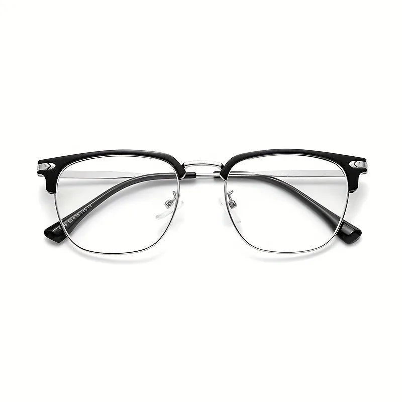 1pc Elegant Black & Silvery Metal Frame Glasses with Detachable Lenses