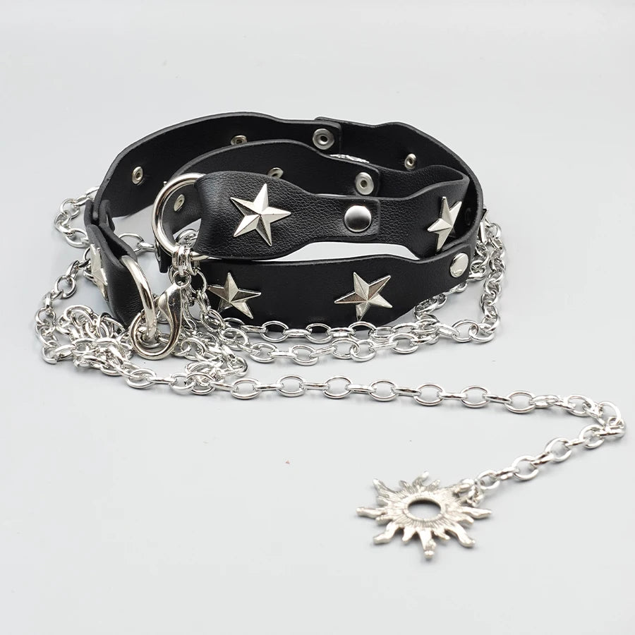 Western Cowgirl Style Pu Belt with Metal Rings - Y2K Retro Rivet Chain Waistband for Dresses & Holiday Dates