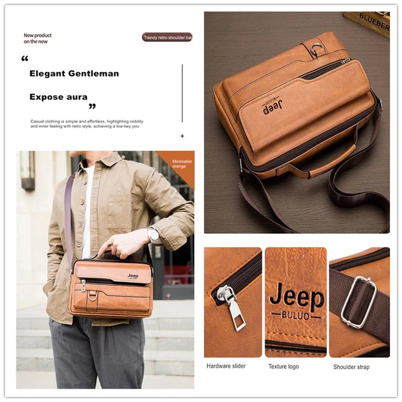 JEEP BULUO Men's Crossbody Shoulder Fashion Business Messenger PU Leather Bags