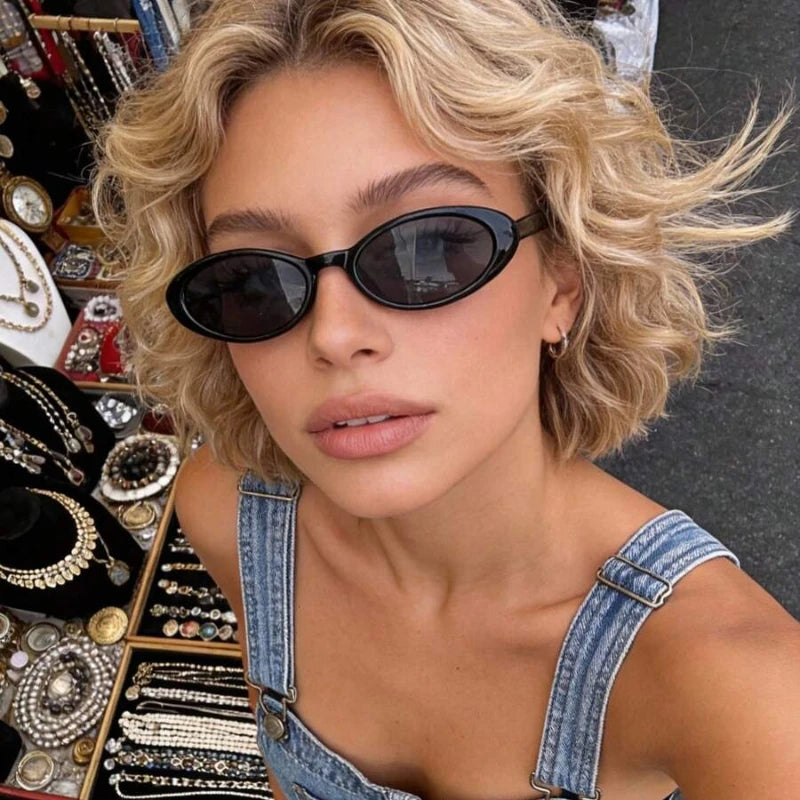 Retro Cat Eye Oval Frame Decorative Glasses Lightweight PC Material Trendy Street Style Concave Design Unisex