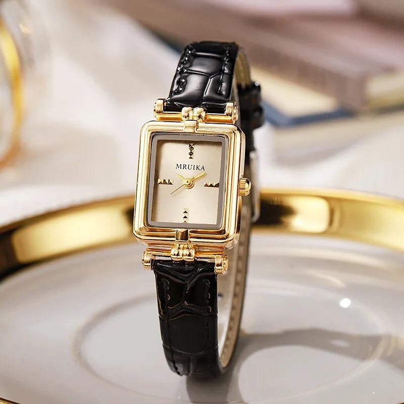 Retro Brand Ladies Watch Simple Gold Square Leather Strap Wristwatch Women Fashion Quartz Clock Gift Relógio Feminino Wholesale