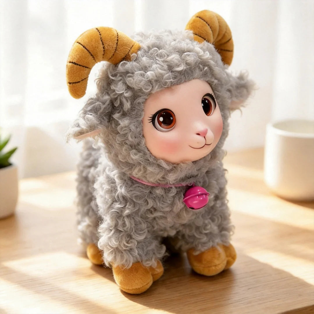 Adorable Lamb Plush Toy with bell Soft Vinyl Plush Stuffed Animal Cuddly Sheep Birthday Gift Room Accent Random accessory color