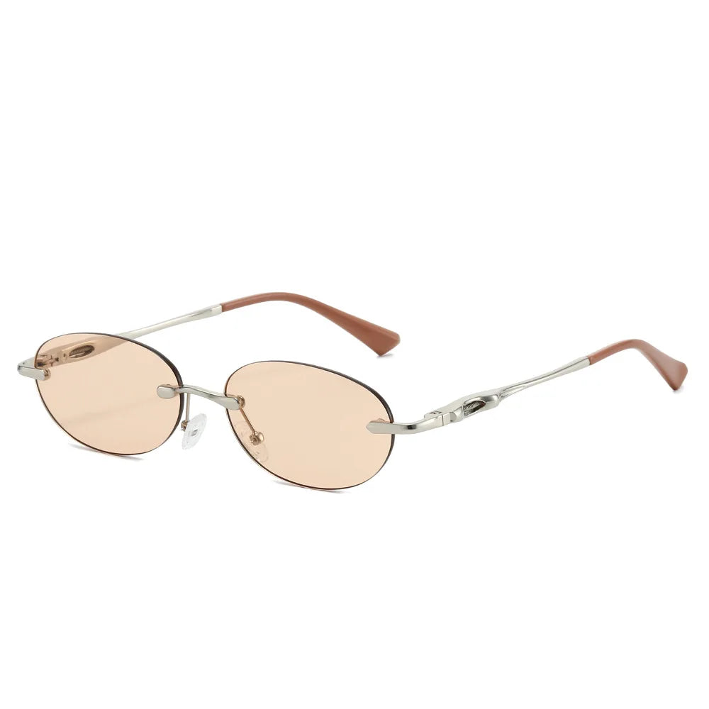 JNPCXI New Retro Fashion Rimless Punk Y2k Oval Sunglasses Women Men Sun Glasses Vintage UV400 Outdoor Shades