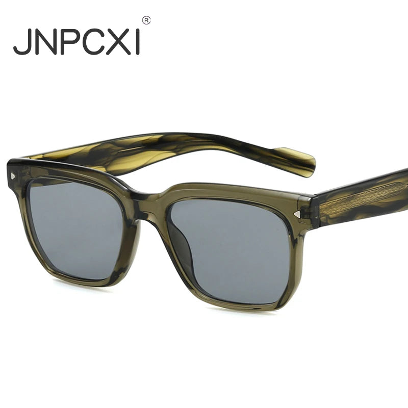 JNPCXI New Square Women Sunglasses Shades UV400 Fashion Clear Lens Frame Retro Rivet Men Sun Glasses