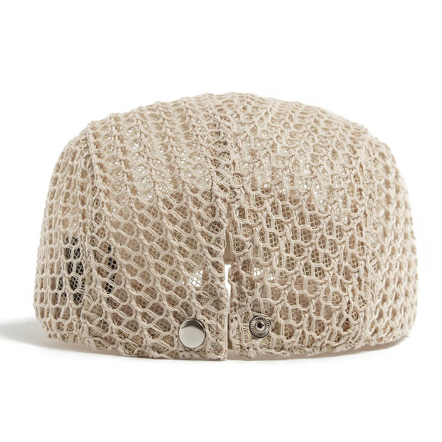 Summer Thin Crochet Hat Women Fashion Mesh Beret Casual Men Newsboy Cap Weave Sun Visor Flat Hat Female For 56-60cm Adjustable