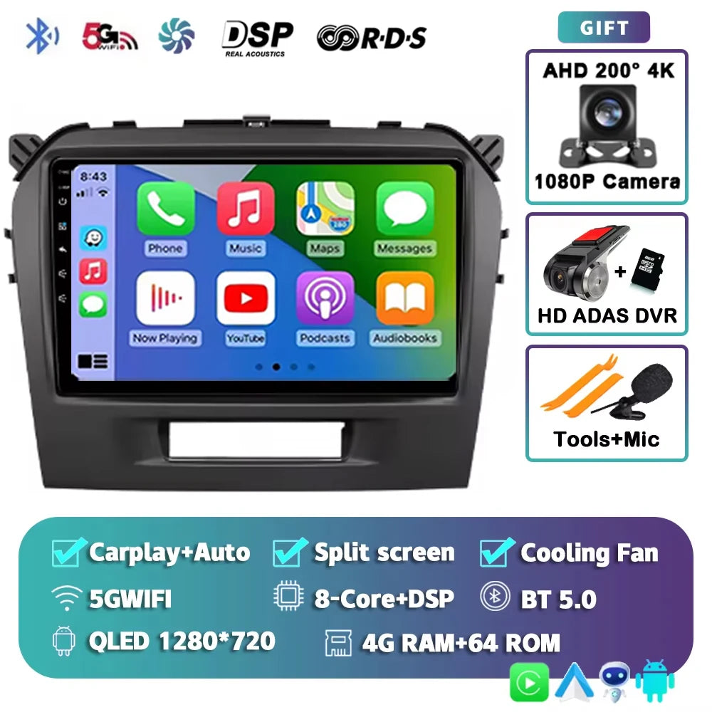Android 15 2K For Suzuki Vitara 4 2013-2019 12+256GB WIFI Car Multimedia Player wireless Carplay Android Auto 4G Wifi GPS stereo
