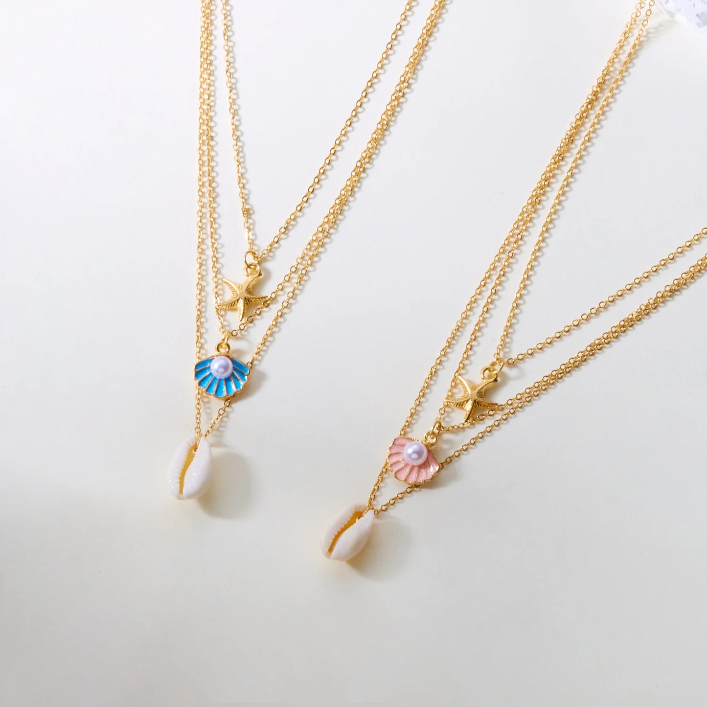 Boho Summer Starfish Shell Pearl Pendant Necklace for Women Trendy Gold Color Layered Chain Necklaces Beach Party Jewelry Gift
