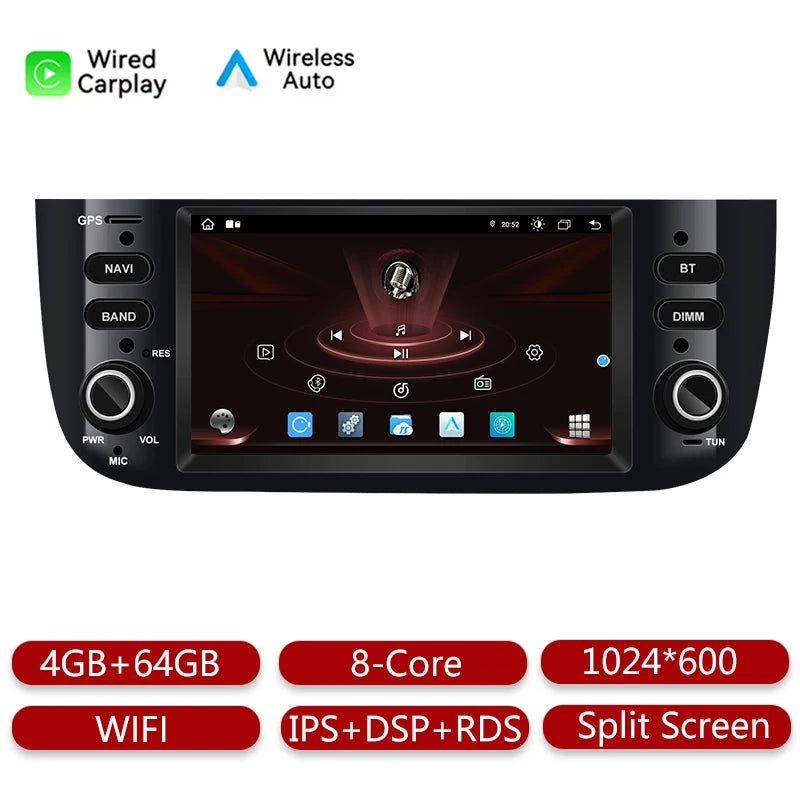 AneQu Android Car Radio for Fiat Punto evo 2010-2017 Car Multimedia Player Support Wireless CarPlay 8Core/4G/GPS