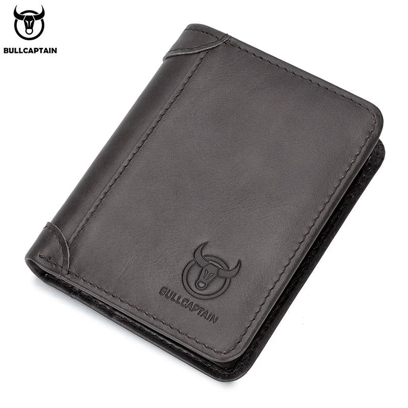 BULLCAPTAIN 2021 New Genuine Leather Man Wallet Small Mini Card Holder Male Purse Pocket RFID Wallet Coin High Quality