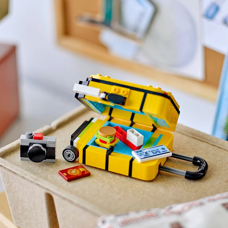 Lego building blocks yellow travel bags building block models stickers suitcases