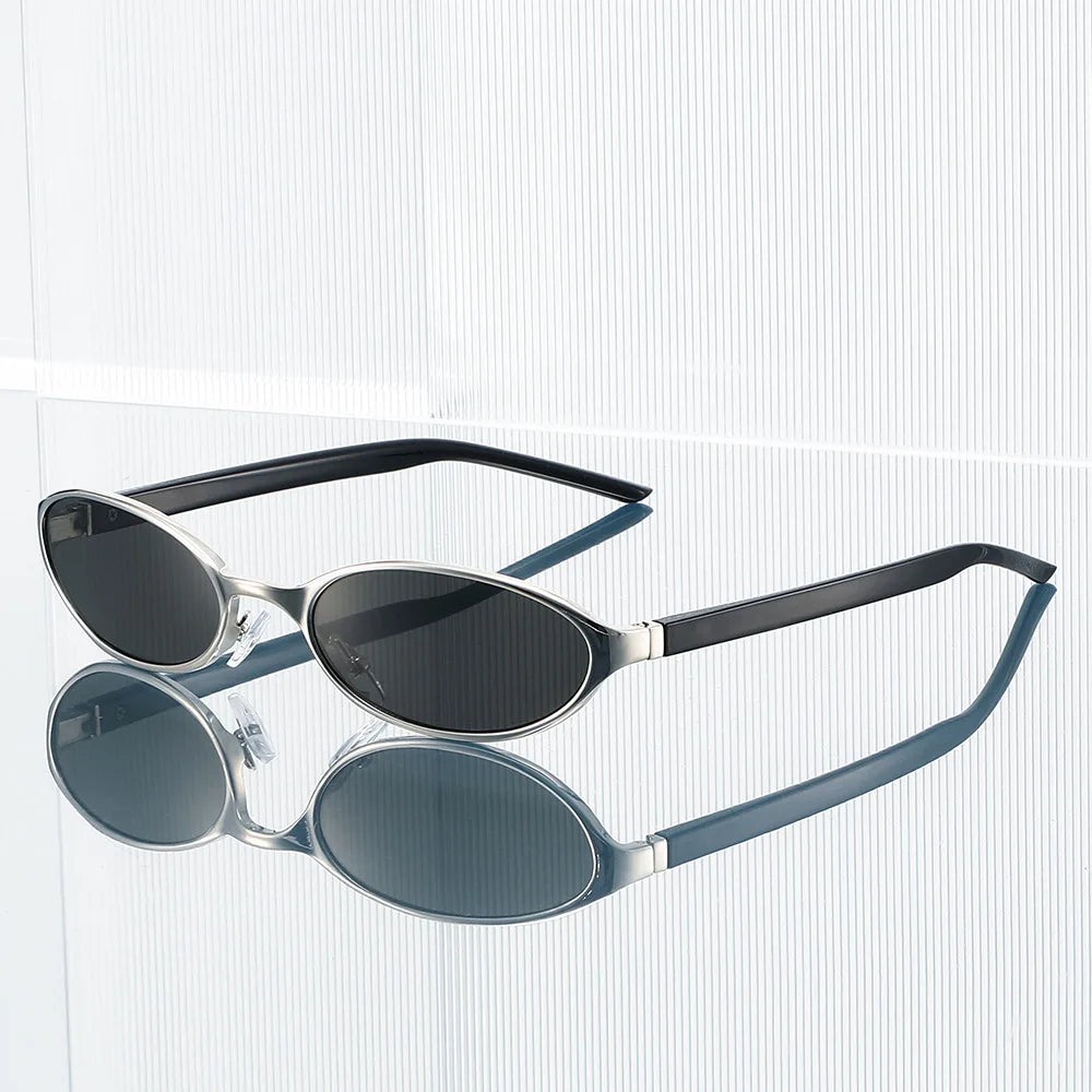 JNPCXI New Small Oval Sunglasses Women Silver Shades Men Sun Glasses UV400