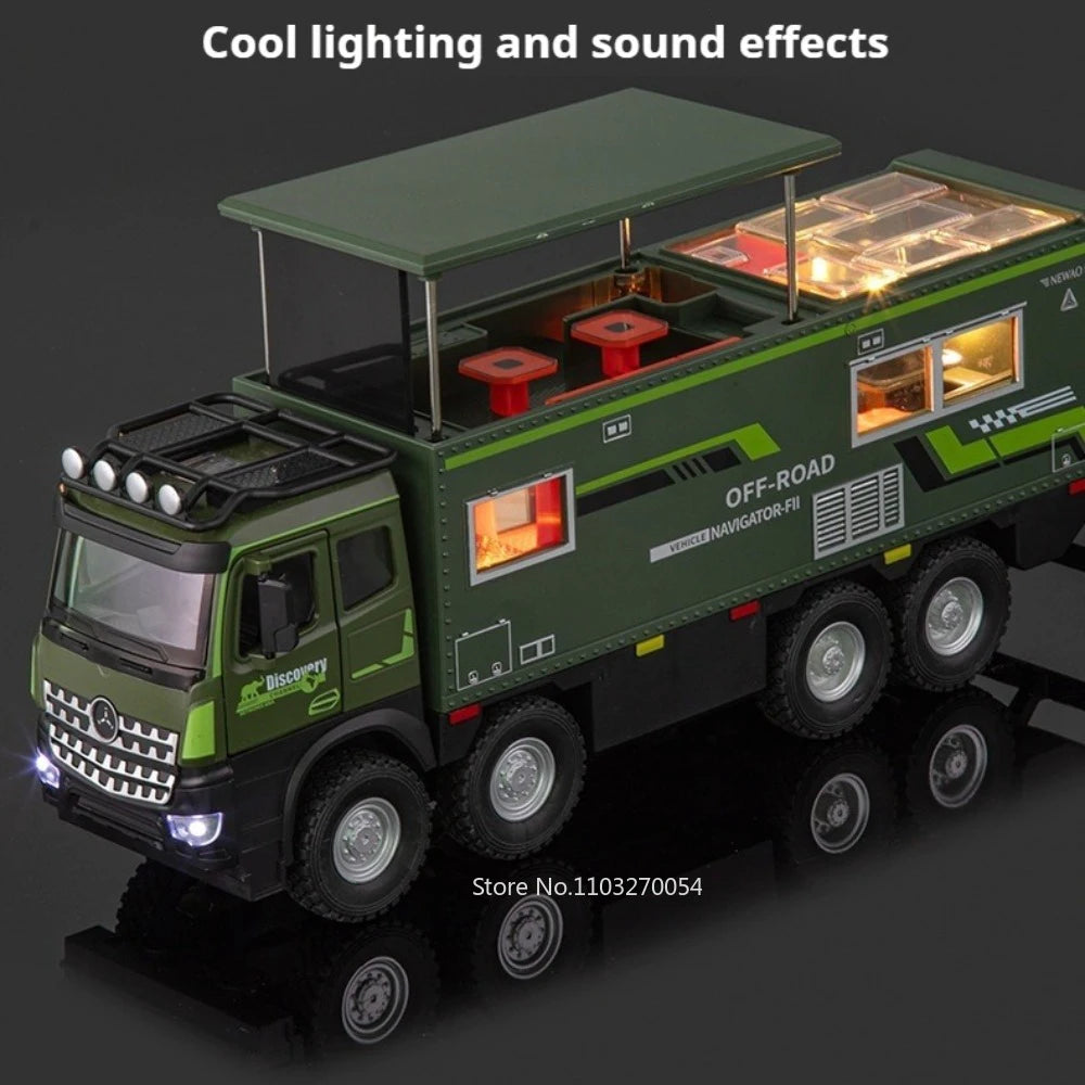 1:18 NOMADISM Alloy Diecast Travel RV Model Toys Car Doors Opened with Sound Light Wheel Sliding Vehices Boy Collecting Hobbies