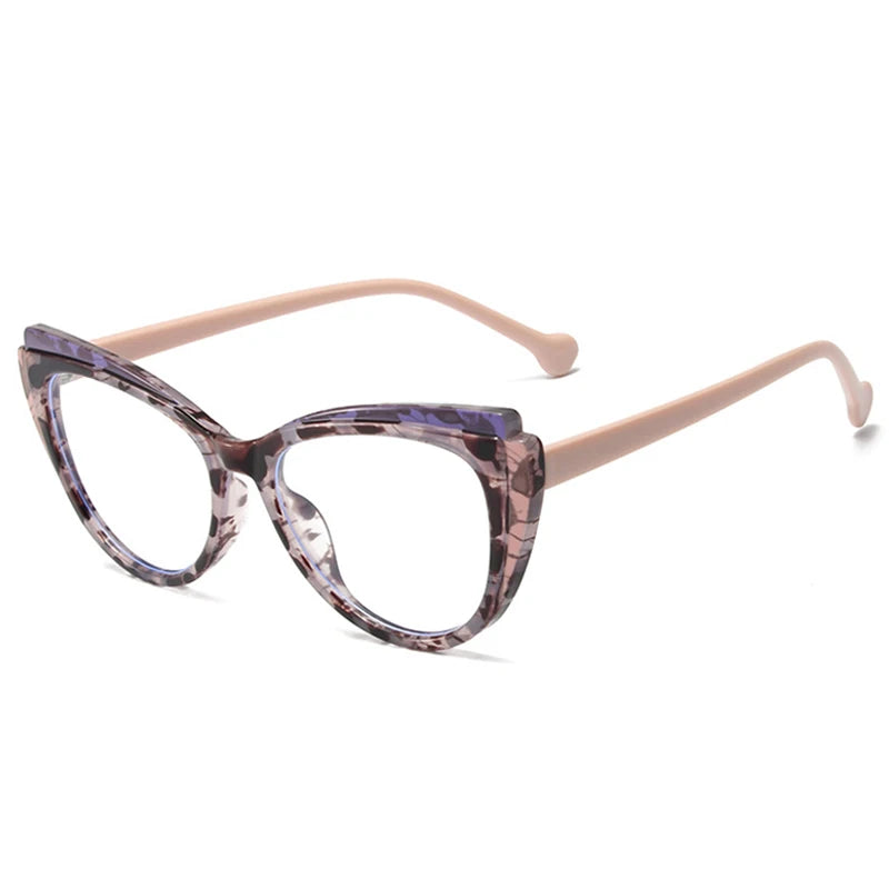 JNPCXI Retro TR90 Double Color Cat Eye Women Glasses Frame Fashion Pink Clear Anti-Blue Light Optical Men Eyewear Frame