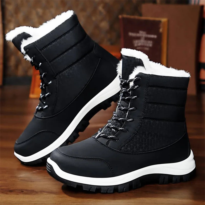Patchwork Platform Snow Boots for Women Fashion Lace Up Plush Ankle Booties Woman Comfortable Keep Warm Snow Boots Mujer