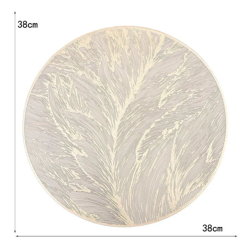 4pcs Round PVC Heat-Resistant High Quality Placemats, Elegant Golden Leaf Design, Leakproof Table Protectors for Dining, Kitchen