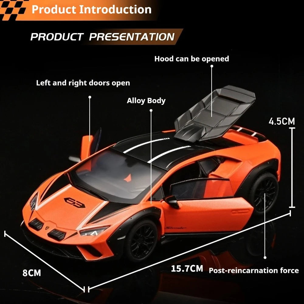 1:32 Huracán SVJ63 Alloy Sportscar Toys Diecast Model Rubber Tires Doors Opened Pull Back Miniature Vehices for Boy Fashion Gift