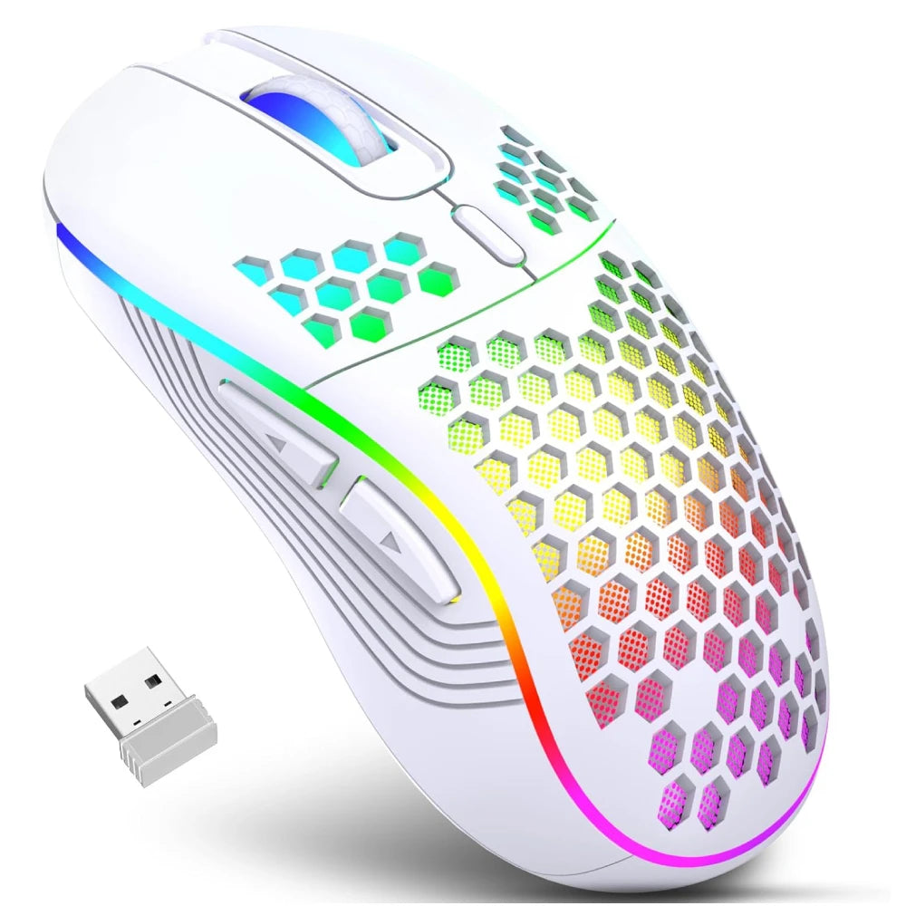 2.4G Wireless RGB Lighting Charging Mouse, Adjust DPI Ergonomic Honeycomb Design