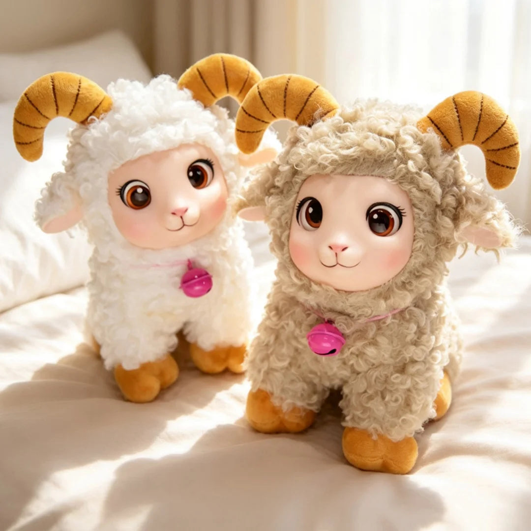Adorable Lamb Plush Toy with bell Soft Vinyl Plush Stuffed Animal Cuddly Sheep Birthday Gift Room Accent Random accessory color