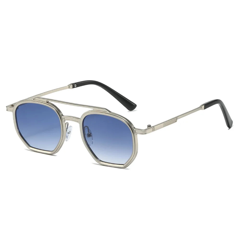 JNPCXI New Retro Double Bridges Men Polygon Small Square Sunglasses Fashion Clear Ocean Gradient Lens Eyewear Women Metal Frame