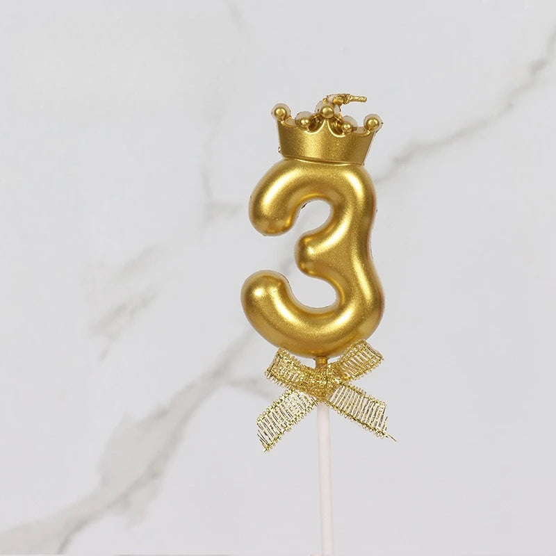 1pc, Golden Crown Bow Birthday Candle - 0-9 Creative Party Cake Decoration and Baking Supplies for Birthdays