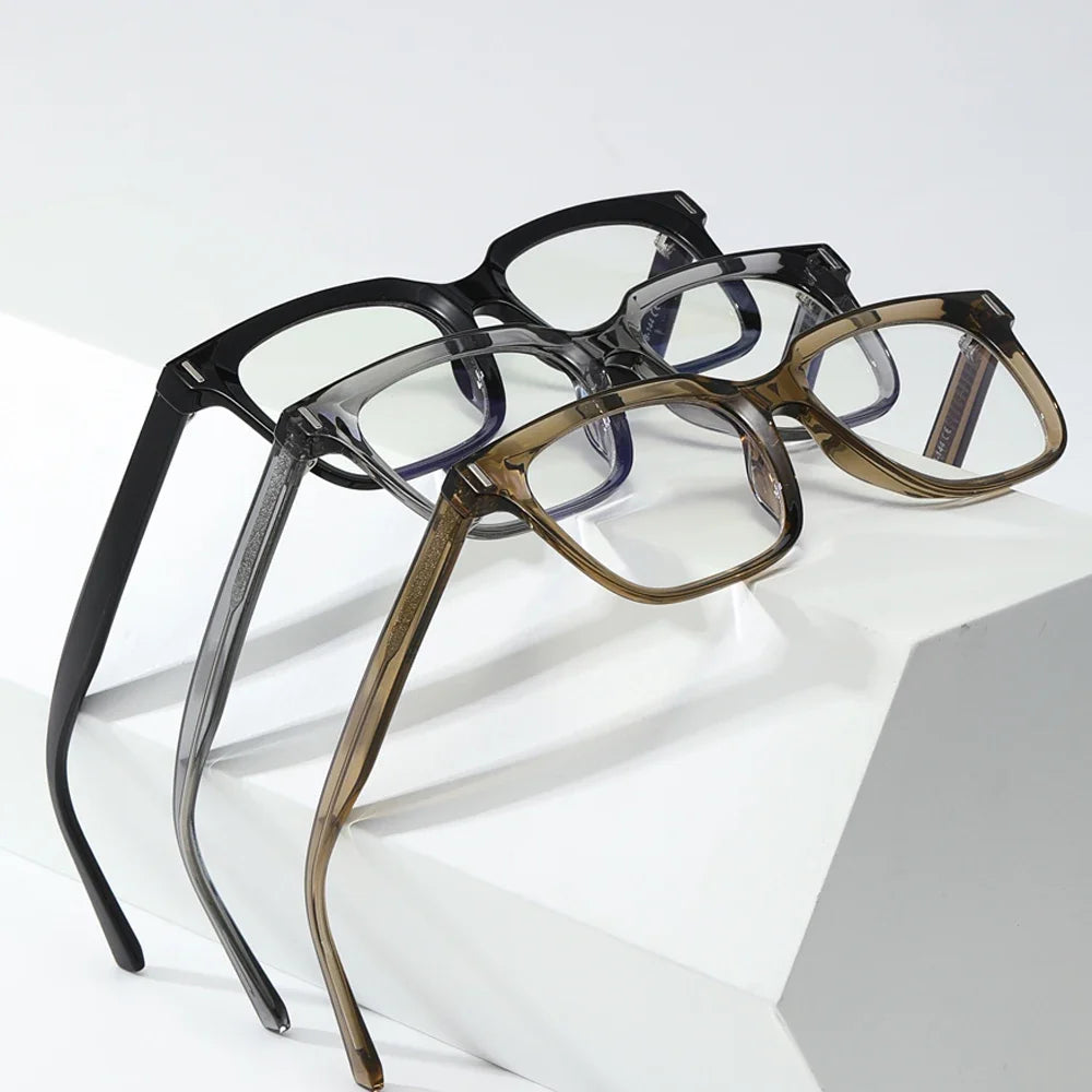 JNPCXI TR90 Acetate Men Square Glasses Frame Women Anti Blue Light Glasses Trend Style Unisex Transparent Optical Eyewear