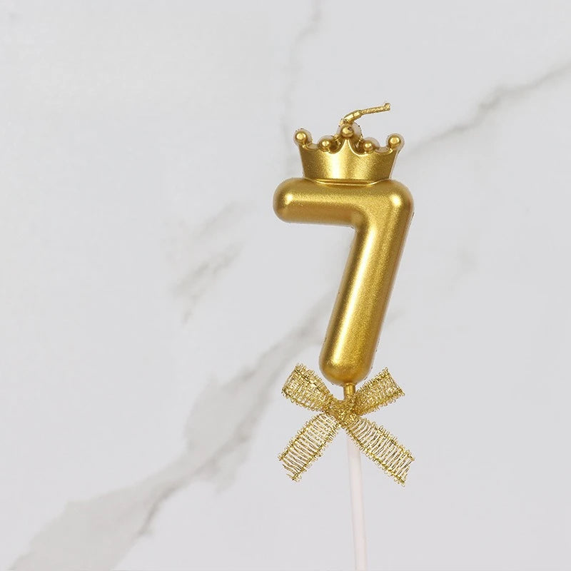 1pc, Golden Crown Bow Birthday Candle - 0-9 Creative Party Cake Decoration and Baking Supplies for Birthdays