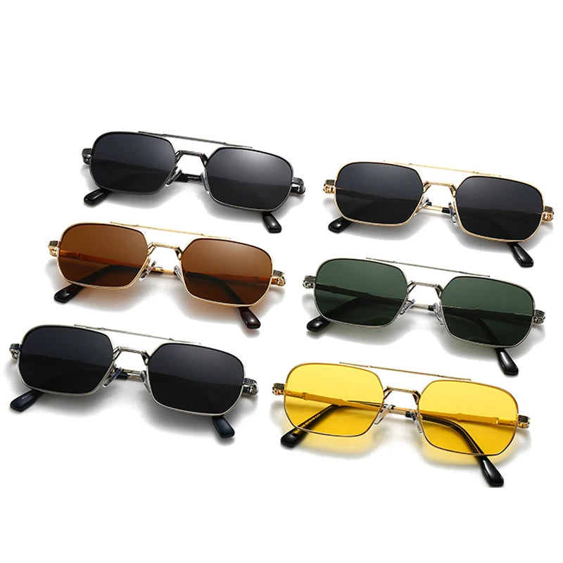 JNPCXI Polarized Fashion Rectangle Double Bridges Sunglasses Women Retro Square Rivets Men Punk Sun Glasses Shades UV400