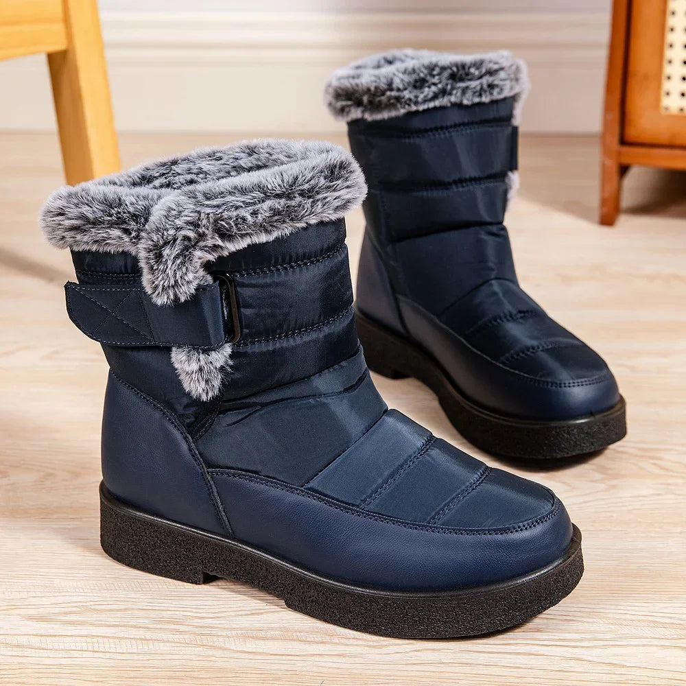 Waterproof Faux Fur Snow Boots for Women Winter Fleece Lining Warm Ankle Boots Woman Soft Sole Non Slip Short Booties Female 44