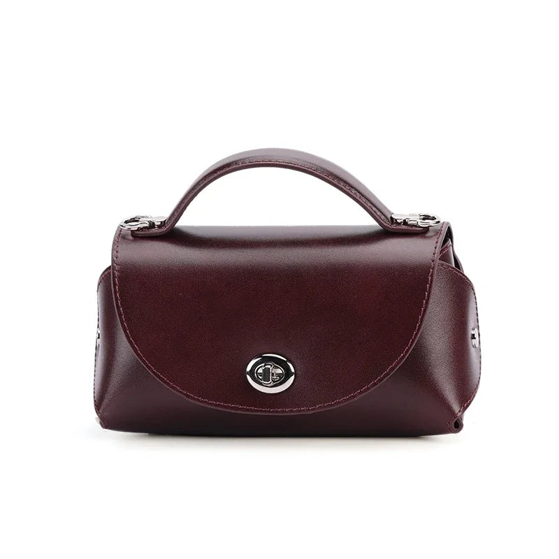 Genuine Cowhide Leather Mini Flap Crossbody Bag for Women Luxury Designer Smooth Leather Top Handle Bag with Twist Lock Closure