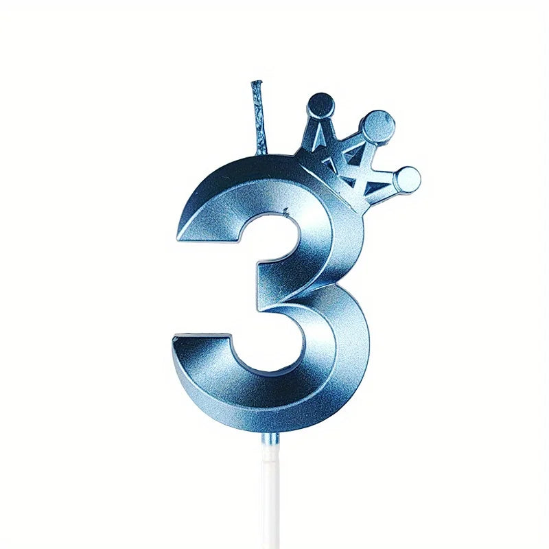 1pc, 0-9 Blue Crown Birthday Candle - Creative Party Cake Decoration and Baking Supplies for Birthdays