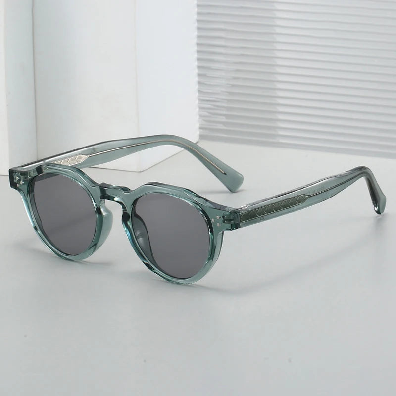JNPCXI New Round TR90 Contrast Color Women Sunglasses Retro Rivets Green Tea Punk Men Sun Glasses Shades UV400